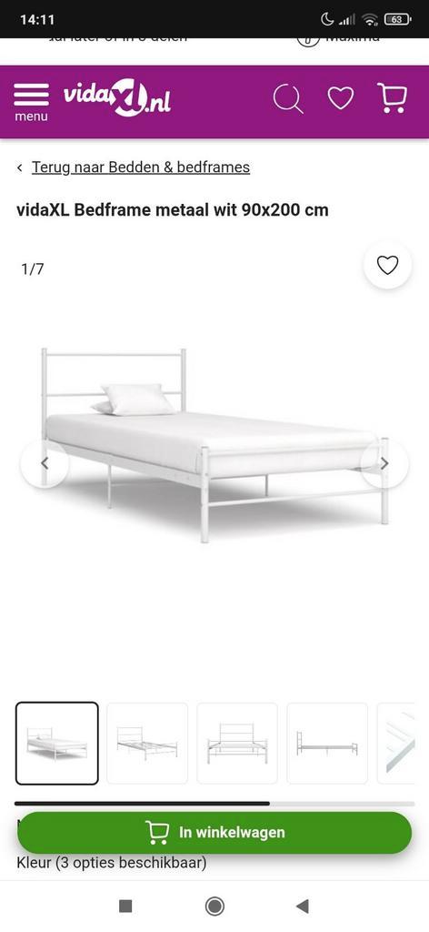 Bedframe metaal wit VidaXL nieuw. WD-18., Huis en Inrichting, Slaapkamer | Stapelbedden en Hoogslapers, Nieuw, Overige typen, 90 cm
