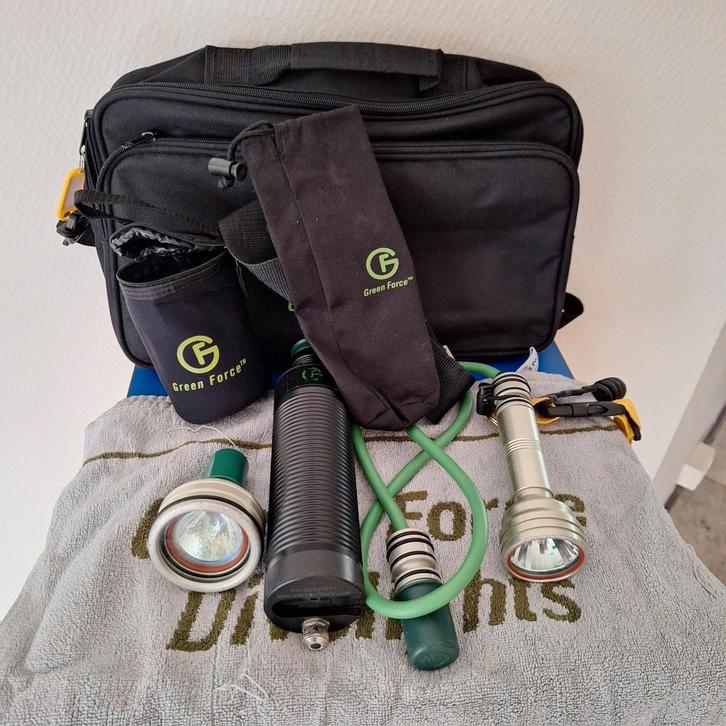 Green Force Duiklamp Set, Watersport en Boten, Duiken, Zo goed als nieuw, Duiklamp, Ophalen of Verzenden