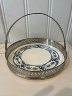 Antiek dienblad van aardewerk en verzilverd metaal, Ophalen of Verzenden