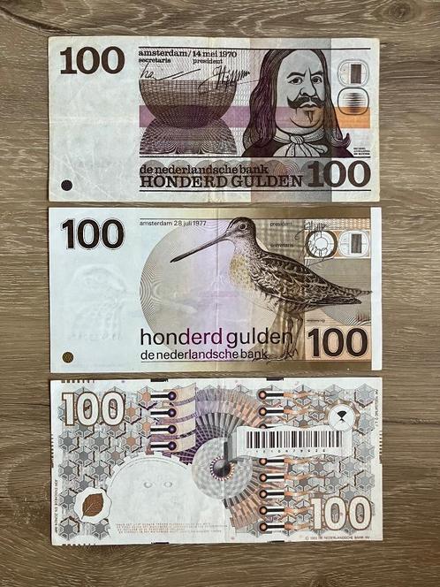 3 verschillende 100 gulden biljetten, Postzegels en Munten, Bankbiljetten | Nederland, Setje, 100 gulden, Ophalen