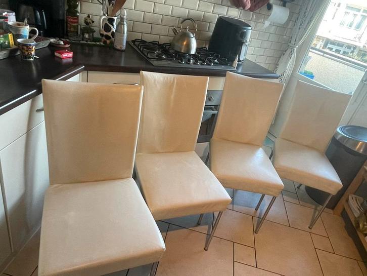 4 leren Bert Plantagie eetkamer stoelen, Huis en Inrichting, Stoelen, Zo goed als nieuw, Vijf, Zes of meer stoelen, Leer, Bruin