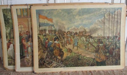 Schoolplaten geschiedenis, 3 stuks, Antiek en Kunst, Antiek | Schoolplaten, Geschiedenis, Ophalen of Verzenden