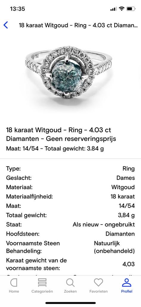 Wit gouden ring met ruwe diamant en geslepen diamantjes, Wit, Nieuw, Ophalen of Verzenden, Kleiner dan 17