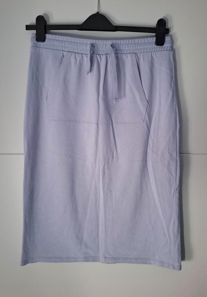 Rok is lila stretchstof van Mangp maat L/40, Kleding | Dames, Rokken, Zo goed als nieuw, Maat 38/40 (M), Paars, Onder de knie