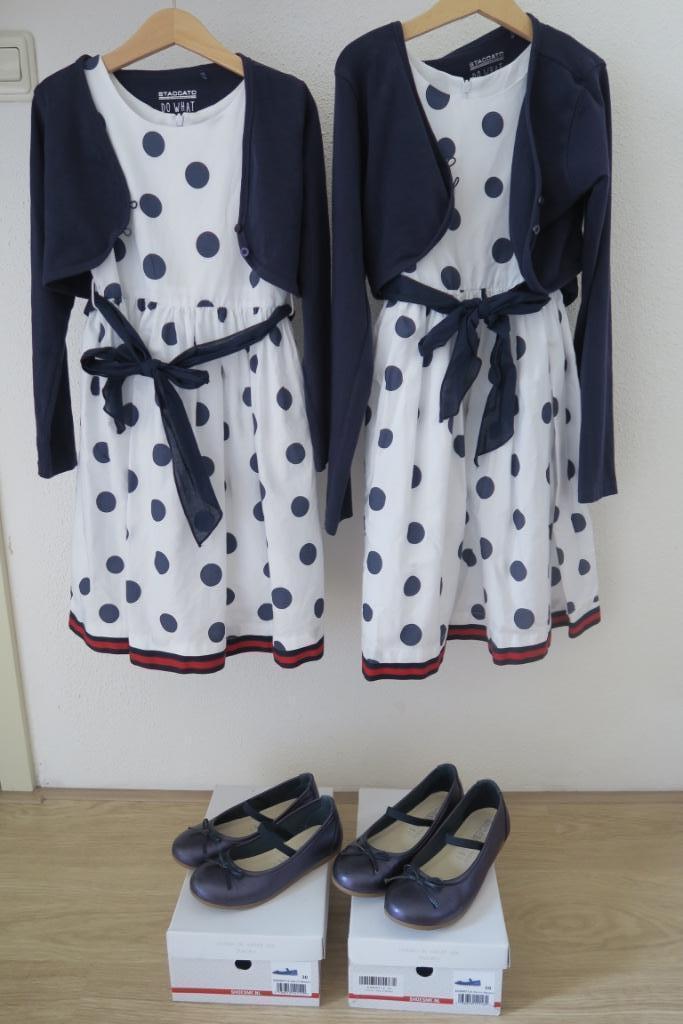 Balloon jurk bolero bruidsmeisje communie 140 wit blauw ZGAN, Kinderen en Baby's, Kinderkleding | Maat 140, Zo goed als nieuw