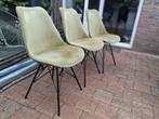 3 olijfgroene fluwelen stoelen, Kick kuipstoel velvet, Huis en Inrichting, Stoelen, Ophalen, Gebruikt, Overige kleuren, Drie