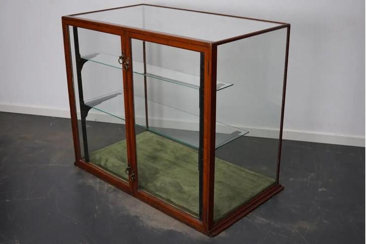 Victoriaanse mahoniehouten winkelvitrine / toonbank, eind 19, Huis en Inrichting, Kasten | Vitrinekasten, Gebruikt, Minder dan 100 cm