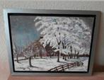 Olieverf schilderij winter landschap sneeuw boerderij bomen., Antiek en Kunst, Kunst | Schilderijen | Klassiek, Ophalen of Verzenden