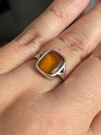 Antiek zilveren ring met gele steen, Ophalen of Verzenden, Zilver, Ring