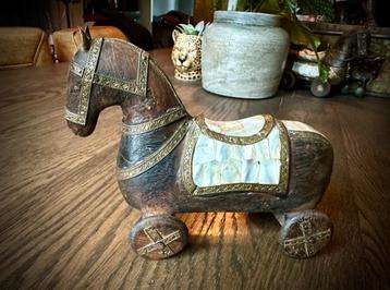 Paard Handgesneden hout brons dier decoratie curiosa antiek beschikbaar voor biedingen