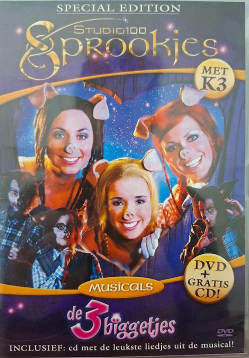 K3 de 3 biggetjes studio 100 sprookjes dvd + cd KRASVRIJ, Cd's en Dvd's, Dvd's | Kinderen en Jeugd, Zo goed als nieuw, Film, Avontuur