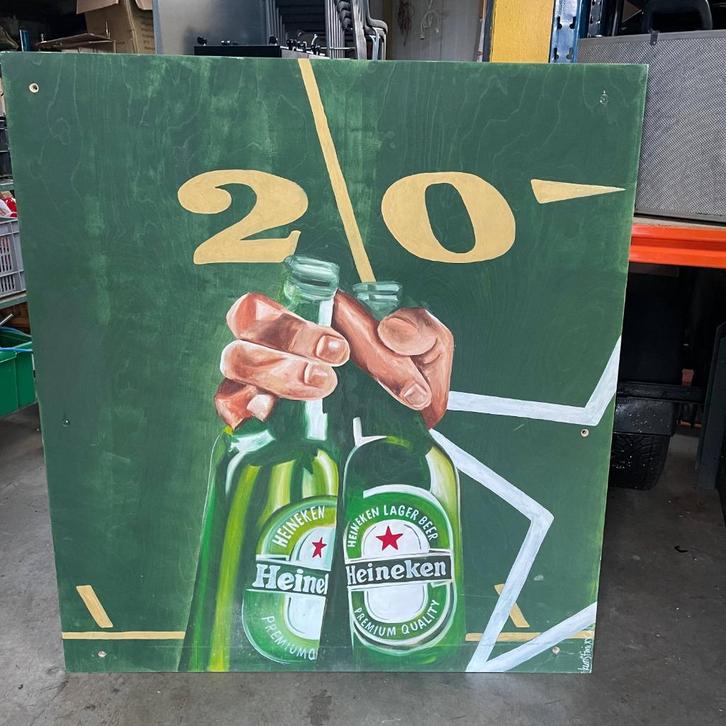 Heineken Pils Proost Bier Reclamebord Schilderij 113x124cm, Verzamelen, Biermerken, Gebruikt, Reclamebord, Plaat of Schild, Heineken