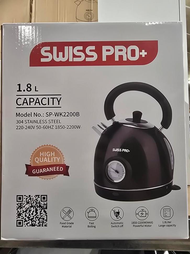 Swiss Pro+ Waterkoker 1.8L - Nieuw, Witgoed en Apparatuur, Waterkokers, Nieuw, 1 tot 2 liter, Rvs, Ophalen of Verzenden