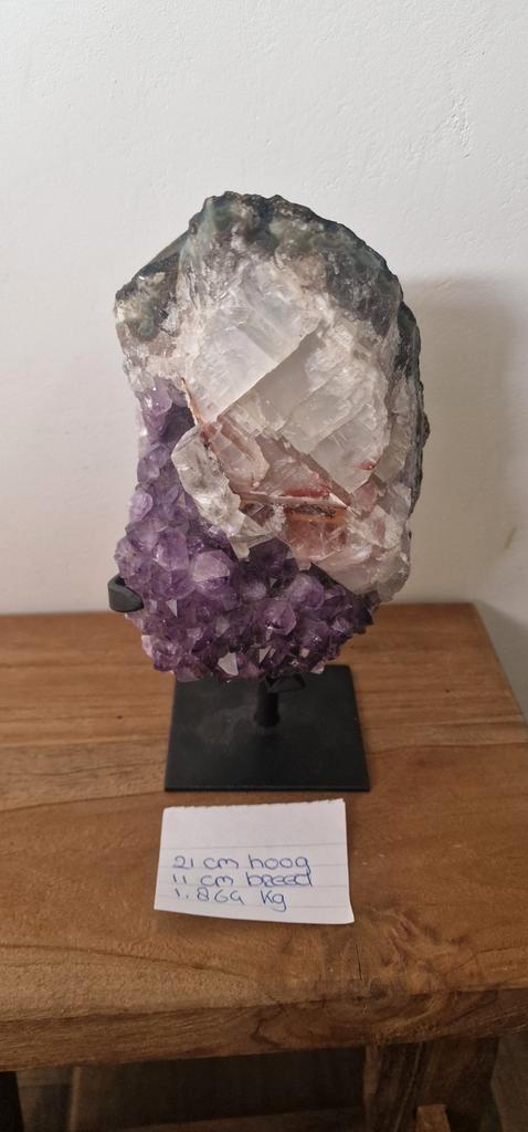 Amethist & Calciet - UV Reactief, Verzamelen, Mineralen en Fossielen, Overige typen, Ophalen of Verzenden