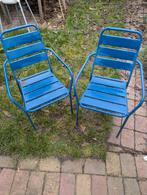 2x Metalen tuinstoelen blauw, Ophalen, Gebruikt, Metaal