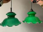 Hanglamp, groen twee stuks, glas, Antiek en Kunst, Ophalen of Verzenden