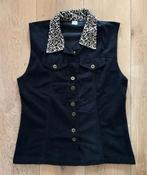 Zwarte mouwloze hes met panterprint kraag maat L, Zwart, Maat 42/44 (L), Ophalen of Verzenden, Zo goed als nieuw