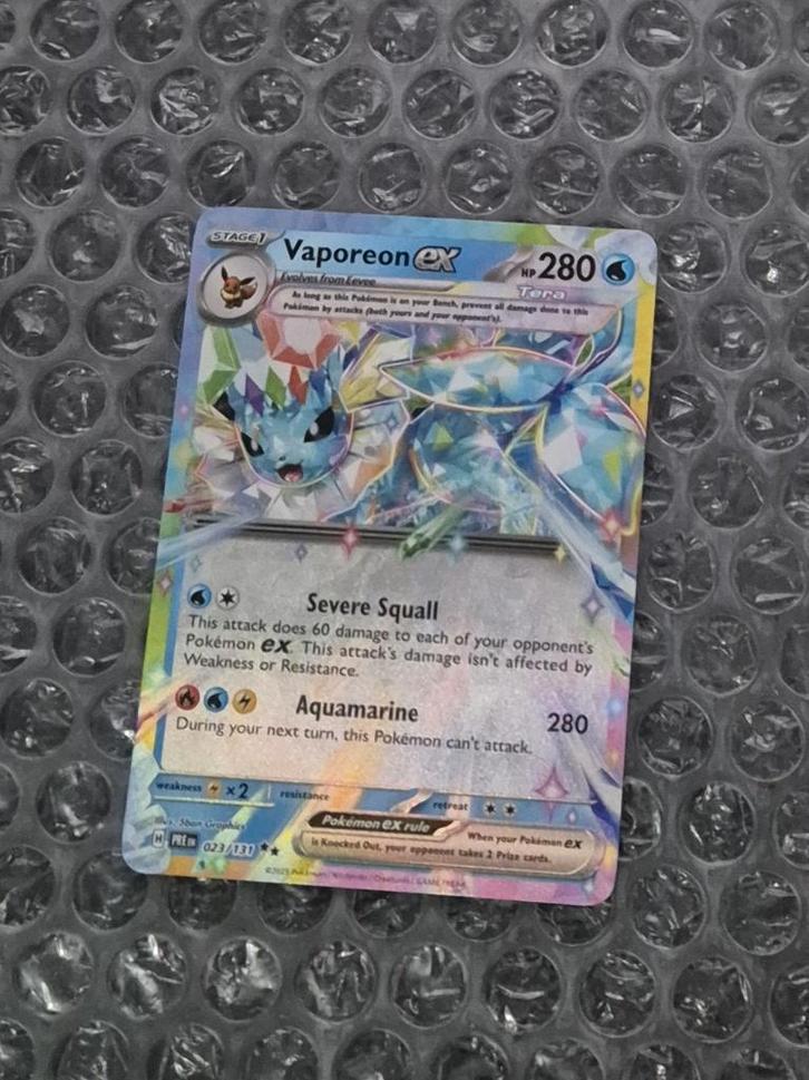 Vaporeon ex 023/131 Prismatic Evolutions PRE Scarlet & Viole, Hobby en Vrije tijd, Verzamelkaartspellen | Pokémon, Zo goed als nieuw