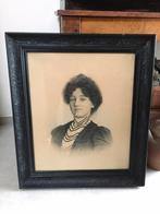 Antiek portret schilderij / tekening zwart pastel krijt, Antiek en Kunst, Kunst | Schilderijen | Klassiek, Ophalen of Verzenden