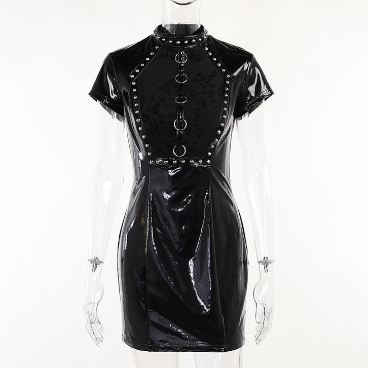 Zwarte gothic lak leren jurk met ringen / punk dames bodycon, Kleding | Dames, Jurken, Nieuw, Zwart, Boven de knie, Verzenden