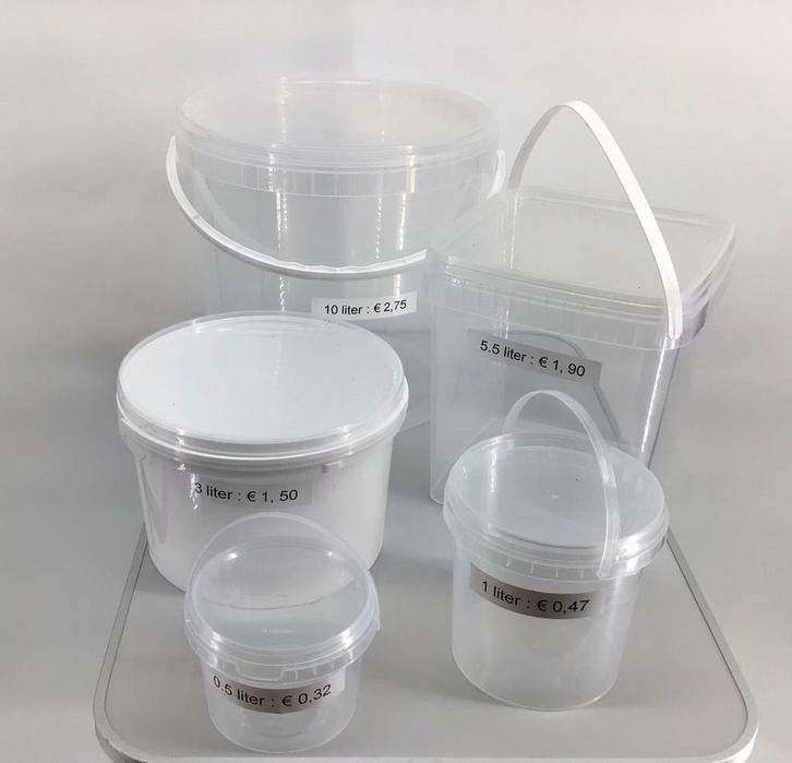 Emmers.Nieuw.Maat: 0.5,1,2,4,6,10 ltr.Bakjes: 2,4,6 liter., Huis en Inrichting, Emmers, Nieuw, Kunststof, Met deksel, Met handgreep