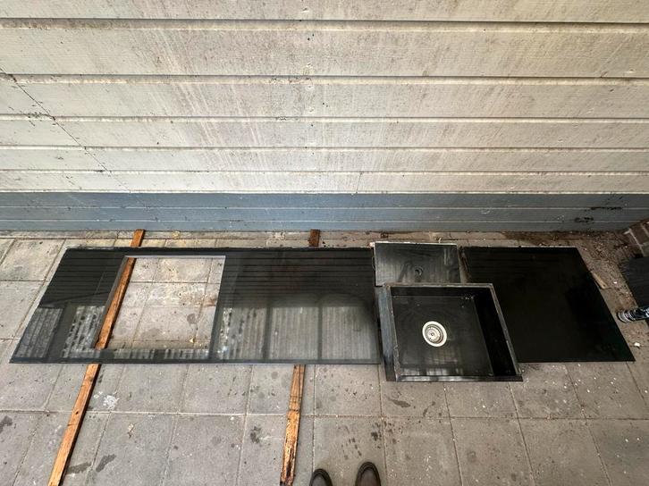 Granieten Aanrechtblad met Gootsteen, Huis en Inrichting, Keuken | Keukenelementen, Gebruikt, Minder dan 100 cm, 200 cm of meer