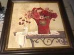 Flowers on Red and White Linen - Kathryn White - 40 x 40 cm, Antiek en Kunst, Kunst | Schilderijen | Klassiek, Ophalen of Verzenden