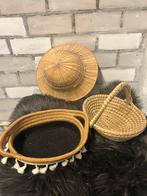 Rotan setje mandjes en hoed ibiza boho style, Huis en Inrichting, Ophalen, Rond, Riet