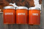 Emaille oranje blikken koffie thee suiker vintage 3x blik, Antiek en Kunst, Ophalen of Verzenden