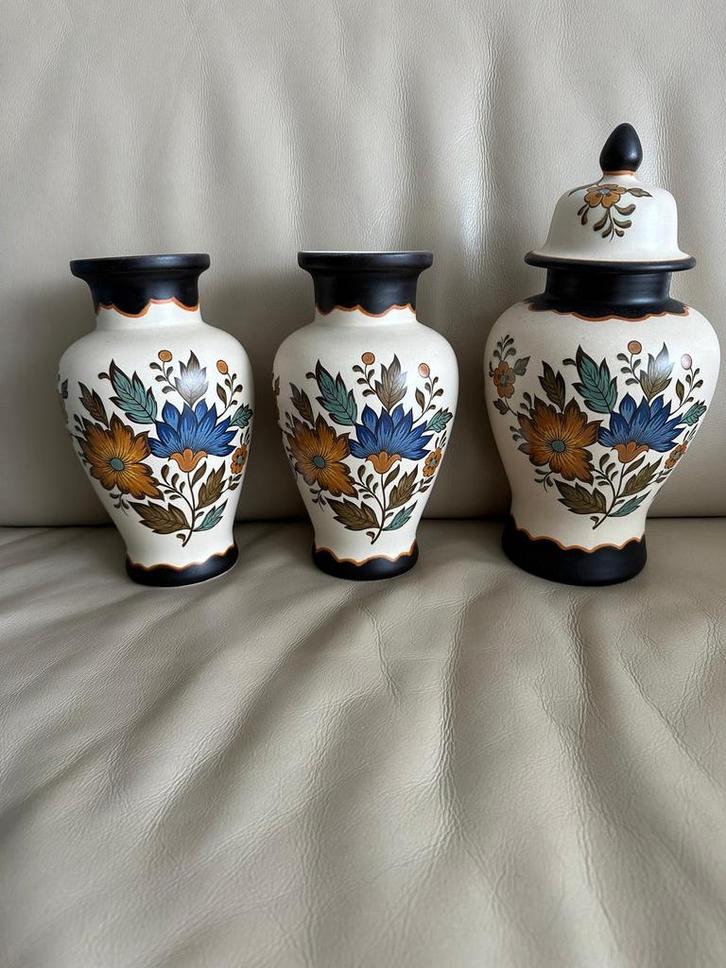 Flora Gouda Plateel Vazen Set - Perfect!, Huis en Inrichting, Woonaccessoires | Vazen, Zo goed als nieuw, Overige kleuren, Minder dan 50 cm