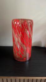 Unieke handgeblazen glazen vaas – rood/bruin detail, Blauw, ., Ophalen of Verzenden, Glas