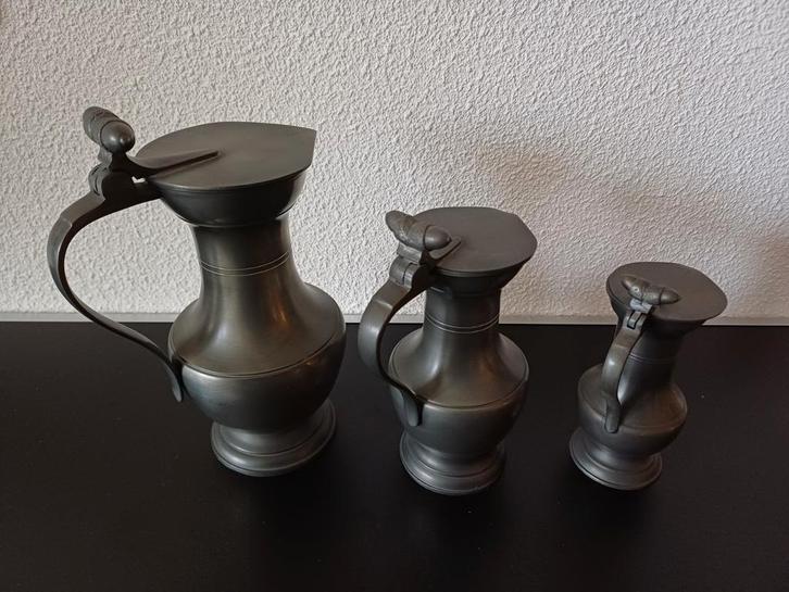 3 tinnen klepkannen eikeltjeskannen, Antiek en Kunst, Antiek | Tin, Ophalen of Verzenden