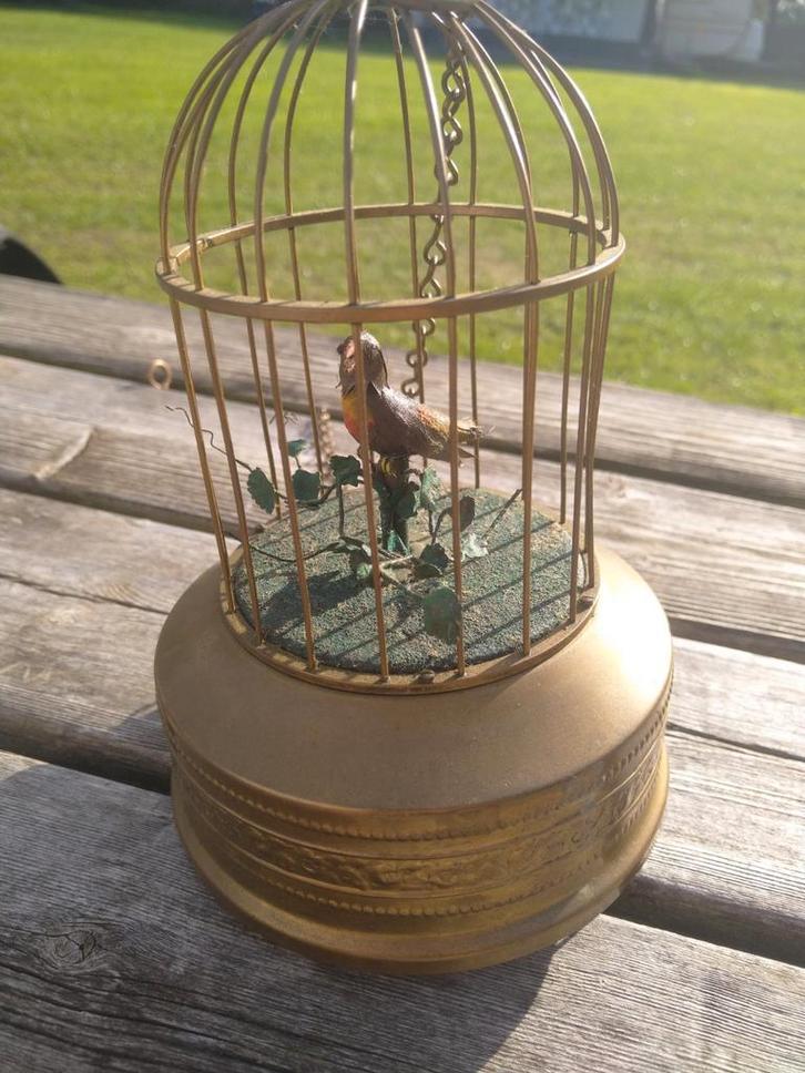 Automata muziek zingende vogel kooi, antiek, Duits, messing, Tuin en Terras, Vogelhuisjes en Vogelbaden, Gebruikt, Ophalen of Verzenden