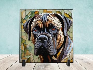 Cane Corso Glas in lood tegel incl houder beschikbaar voor biedingen