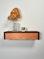Zwevend vintage ladekastje teak en beukenhout jaren 60, Gebruikt, Metaal, Ophalen of Verzenden, Midmod