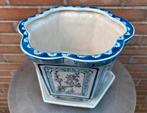 Bonsai pot + onderzetter gedecoreerd porselein gemerkt 26x17, Overige materialen, Ophalen of Verzenden, Zo goed als nieuw, Overige vormen