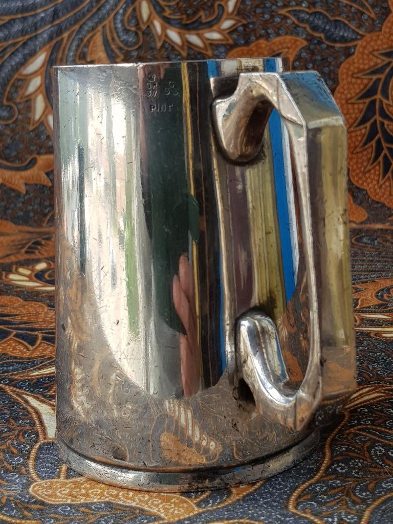 Mooie zware antieke Engelse Embassy silverplate Pint beker., Antiek en Kunst, Ophalen of Verzenden