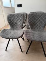 4 Kwantum eetkamerstoelen - grijze ruit, zwarte poten, Gebruikt, Ophalen of Verzenden, Vier, Stof