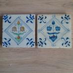 Twee mooie antieke tegels, kwadraattegels 17e eeuw, Antiek en Kunst, Antiek | Wandborden en Tegels, Ophalen of Verzenden