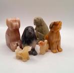 Vintage handgemaakte beeldjes van halfedelstenen - 6 hondjes, Verzamelen, Ophalen of Verzenden, Zo goed als nieuw, Dier
