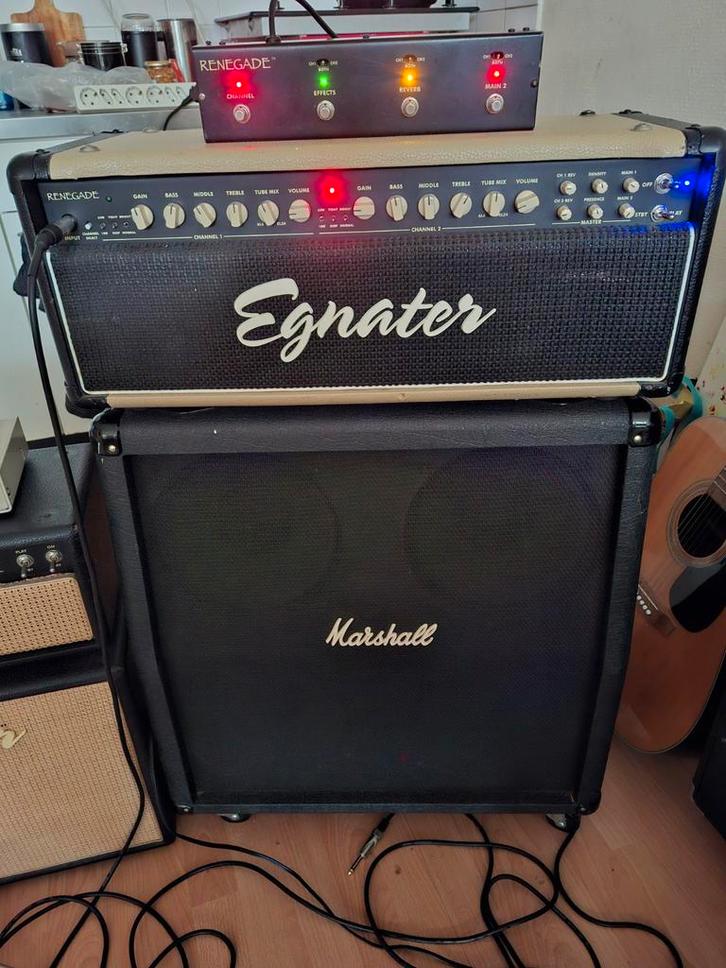 Egnater Renegade head, Marshall 4x10 cabinet, Muziek en Instrumenten, Versterkers | Bas en Gitaar, Gebruikt, Gitaar, 50 tot 100 watt