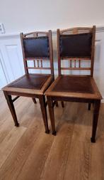 2 Antieke klooster stoeltjes, lederen zitting en leuning, Ophalen, Gebruikt, Twee, Bruin