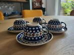 Bunzlau kop+schotels koffie/thee/soep blue eyes/olive/dot., Huis en Inrichting, Keuken | Servies, Ophalen of Verzenden, Zo goed als nieuw
