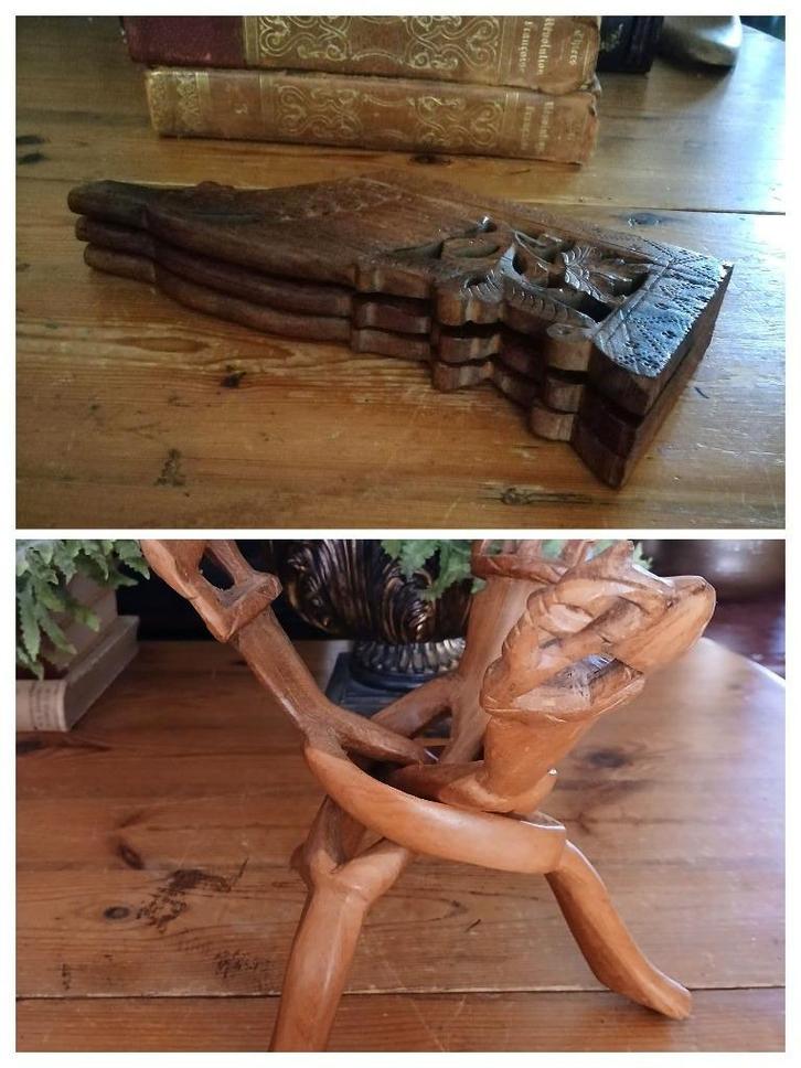 Houder hout folding uitgeklapt oosters olifanten teak, Antiek en Kunst, Curiosa en Brocante, Ophalen of Verzenden
