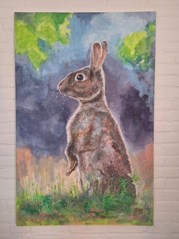 Groot schilderij acrylverf konijn beschikbaar voor biedingen
