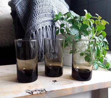 3x luminarc vintage glazen bruin rookglas / smoke glas  beschikbaar voor biedingen