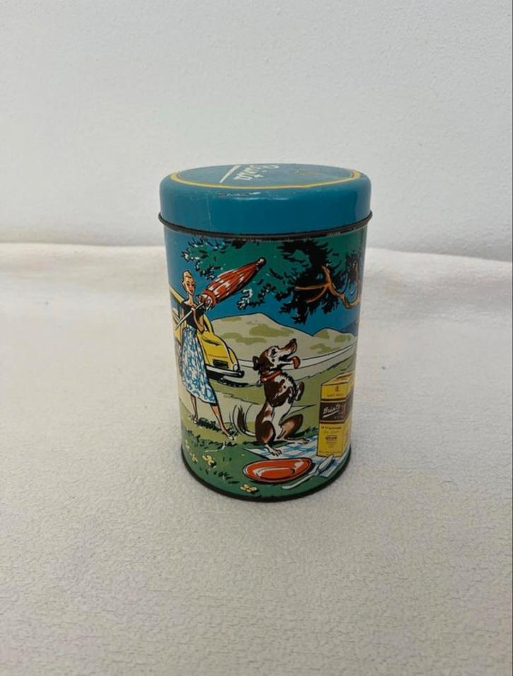 Vintage Brinta Blik Jaren '50 Picknicktafereel, Verzamelen, Blikken, Gebruikt, Overige, Overige merken, Ophalen of Verzenden