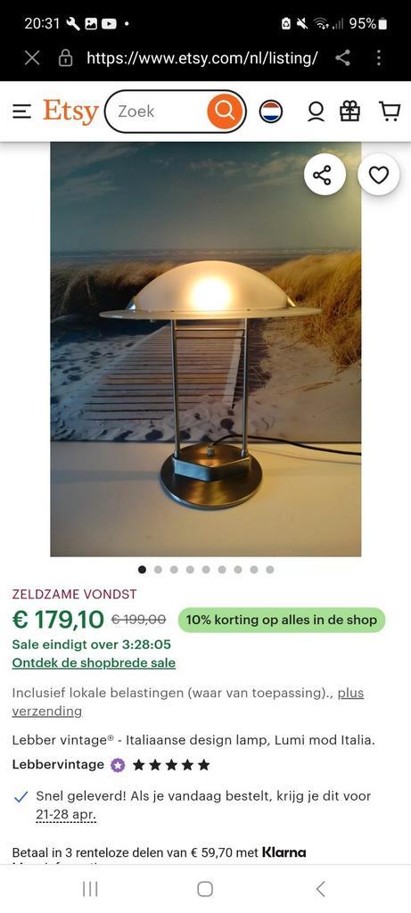design  designlamp lebber retro vintage lumi mod italy, Huis en Inrichting, Lampen | Tafellampen, Gebruikt, Minder dan 50 cm, Glas