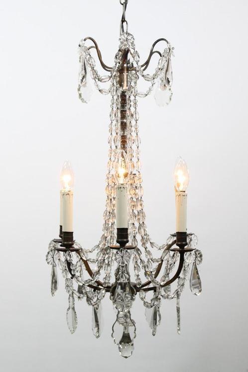 Franse kroonluchter met 6 lichtpunten, Antiek en Kunst, Antiek | Lampen, Ophalen of Verzenden