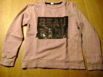 Roze sweater met keerbare pailletten - maat 110/116